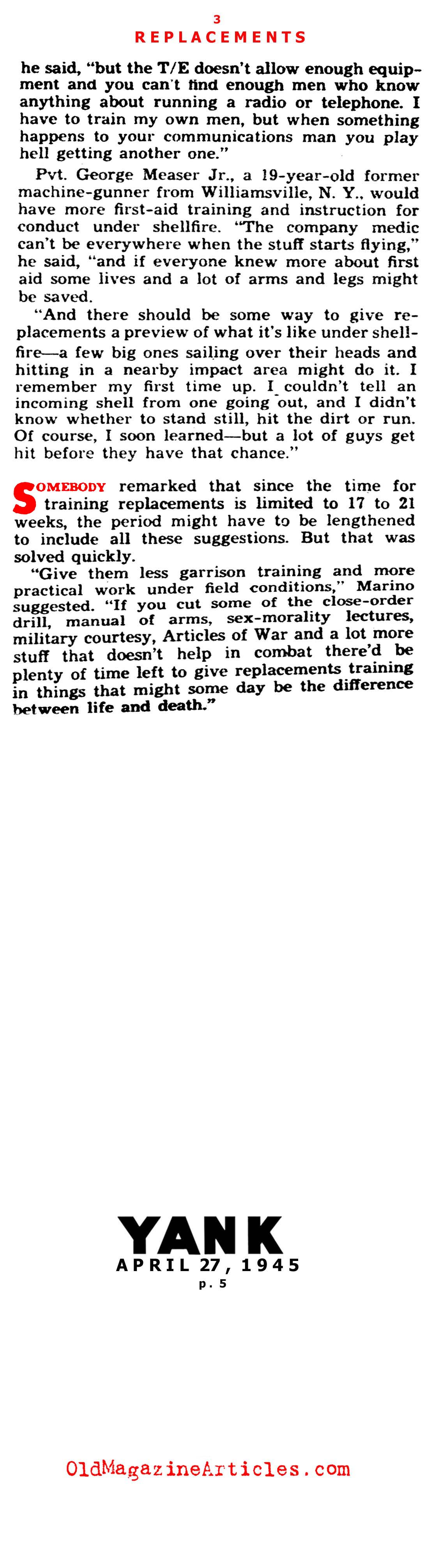 Inadequacies in Combat Training (Yank Magazine, 1945)